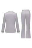 Grey Pink Peak Lapel Satin Slim Fit Women Suits
