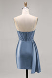 Navy Satin Beaded Corset Cocktail Dress with Sash