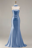 Strapless Champagne Two Piece Mermaid Beaded Convertible Long Prom Dress with a Neck Scarf