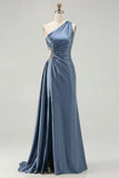 Black Mermaid One Shoulder Cut Out Long Prom Dress with Slit