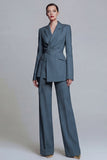 Fuchsia Notched Lapel 2-piece One Button Women's Work Suits with Belt