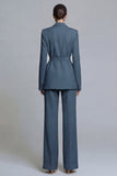 Fuchsia Notched Lapel 2-piece One Button Women's Work Suits with Belt
