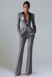 Women's Dark Green One Button Peak Lapel 2-piece Work Suits