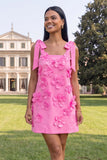 Pink Bodycon Thick Straps Homecoming Dress with 3D Flowers