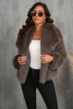 Fluffy Black Turn Lapel Faux Fur Winter Coat