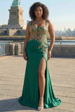 Black Mermaid Beaded Embroidered Satin Sequin Long Prom Dress with Slit