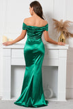 Dark Green Off The Shoulder Mermaid Pleated Prom Dress