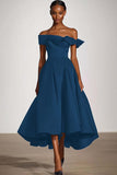 Off The Shoulder A Line Black Satin Formal Dress