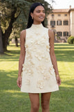 Hot Pink High Neck A-Line Homecoming Dress with 3D Flowers