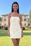 Strapless Hot Pink Bodycon Homecoming Dress with 3D Flowers