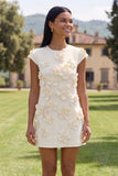 Yellow Round Neck Bodycon Homecoming Dress with 3D Flowers