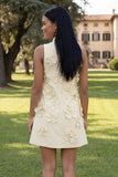 Hot Pink High Neck A-Line Homecoming Dress with 3D Flowers