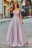 Glitter Spaghetti Straps Blush Prom Dress with Beading