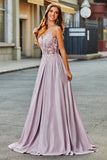 Glitter Spaghetti Straps Blush Prom Dress with Beading