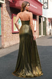 Sparkly Golden Mermaid Strapless Long Prom Dress with Slit