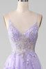 Load image into Gallery viewer, A-Line Sequins Purple Prom Dress with Embroidery