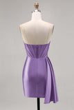 Navy Satin Beaded Corset Cocktail Dress with Sash