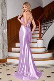 Lilac Mermaid Spaghetti Straps Corset Prom Dress with Split Front