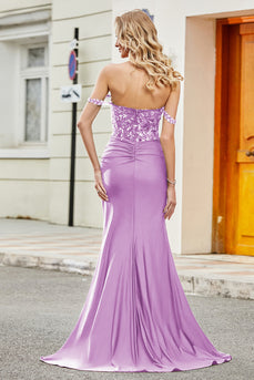 Lilac Mermaid Off the Shoulder Long Prom Dress