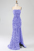 Load image into Gallery viewer, Lavender Strapless Sequins Long Mermaid Prom Dress With Slit