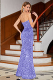 Lavender Strapless Sequins Long Mermaid Prom Dress With Slit