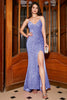 Load image into Gallery viewer, Sparkly Fuchsia Mermaid Spaghetti Straps V-Neck Sequin Long Prom Dress With Split