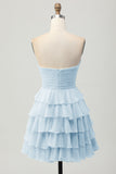 Yellow Strapless A Line Tiered Short Prom Dress with Bow