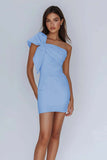 White One Shoulder Bow Bodycon Graduation Dress