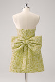 Fuchsia A Line Floral Strapless Short Homecoming Dress With Bow