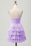 Yellow Strapless A Line Tiered Short Prom Dress with Bow