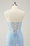 Light Blue Corset Sequins Sweetheart Short Tight Homecoming Dress with Lace-up Back