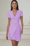 Ivory V-Neck Pleated Work Dress with Short Sleeves