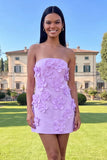 Strapless Hot Pink Bodycon Homecoming Dress with 3D Flowers