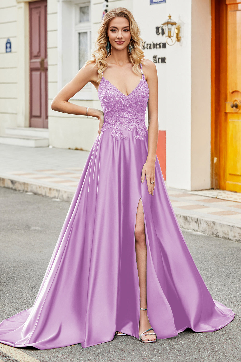 Trendy A Line Spaghetti Straps Lilac Long Prom Dress with Appliques