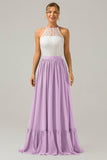 Eucalyptus Keyhole Boho Chiffon Long Bridesmaid Dress with Lace