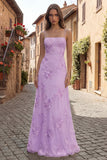Yellow A-Line Spaghetti Straps Lace Up Back Long Prom Dress with Floral Embroidery