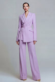 Fuchsia Notched Lapel 2-piece One Button Women's Work Suits with Belt