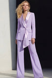 2 Piece Pink Peak Lapel Women's Work Suits with Sash
