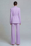 Fuchsia Notched Lapel 2-piece One Button Women's Work Suits with Belt