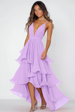 Ruffled Tiered Red Chiffon Spaghetti Straps Formal Dress