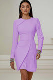 Ivory Asymmetrical Pleated Work Dress with Long Sleeves