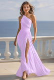 Ivory One Shoulder Ruched Maxi Beach Engagement Dress with Slit