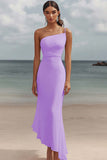 Mermaid White One Shoulder Ruched Long Formal Dress