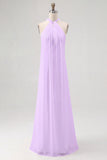White Sheath Halter Chiffon Long Graduation Dress