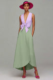 Orange And Fuchsia Colorblock V Neck A Line Formal Dress