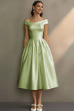 Simple White Off the Shoulder A Line Midi Engagement Dress
