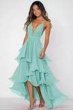 Ruffled Tiered Red Chiffon Spaghetti Straps Formal Dress