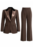 Women's Dark Green One Button Peak Lapel 2-piece Work Suits