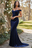 Dark Green Off the Shoulder Mermaid Velvet Long Holiday Dress