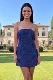 Strapless Hot Pink Bodycon Homecoming Dress with 3D Flowers